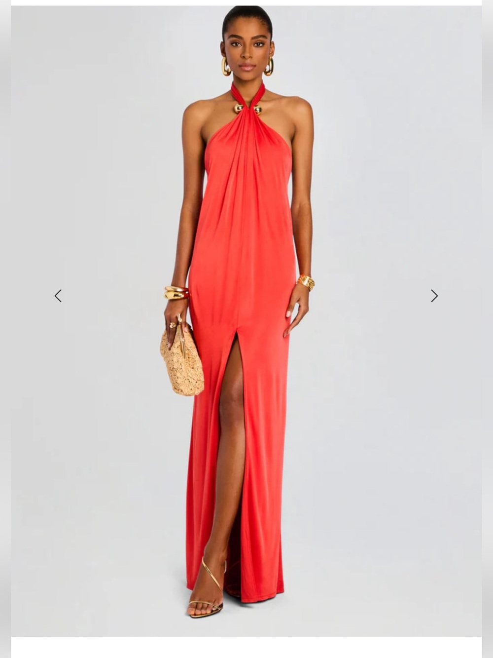 Retrofete Becs Red Halter Maxi Dress with Front Slit